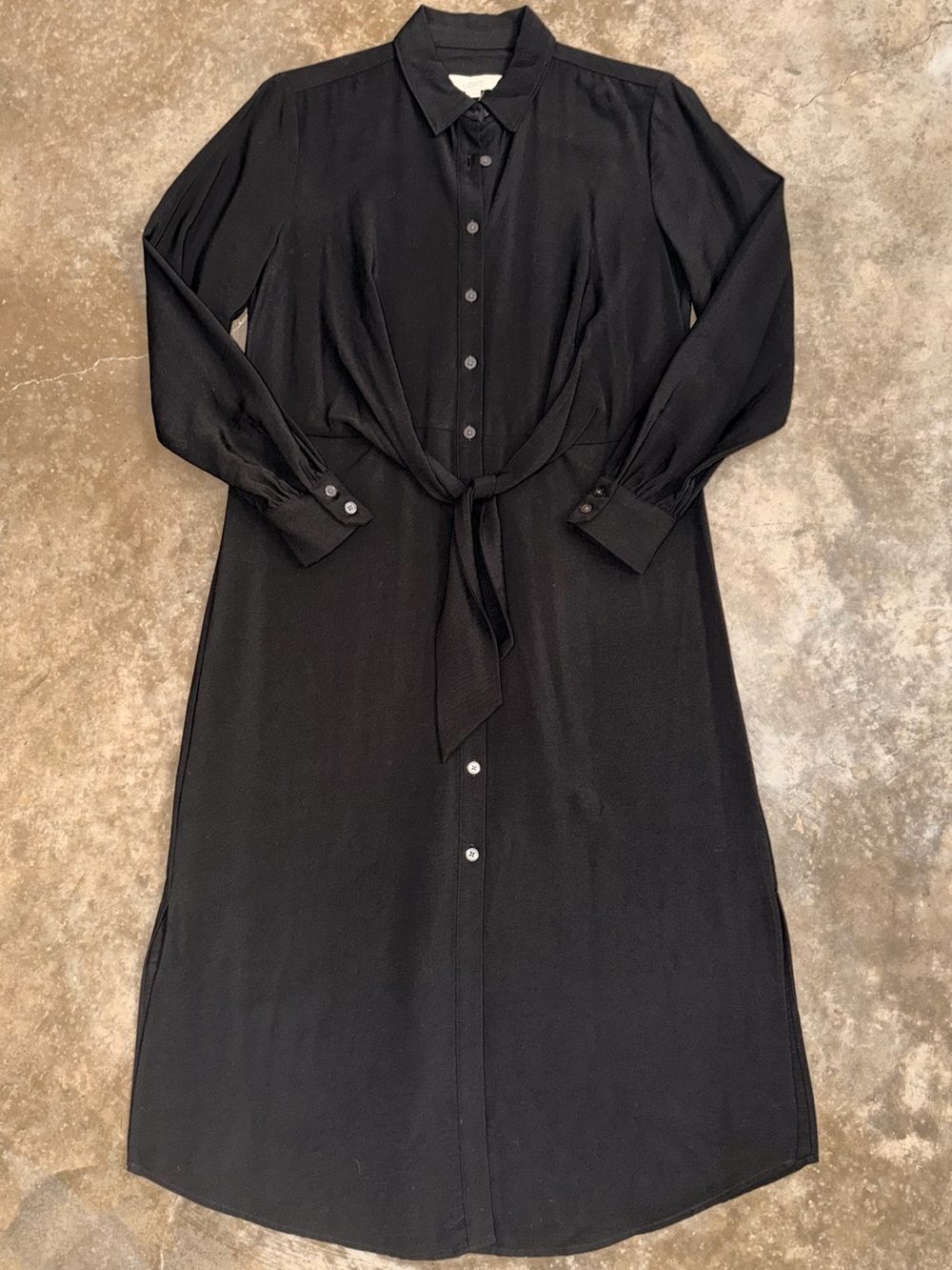 LOFT Black Tie-Waist Button Front Midi Shirtdress Slit Size 2 NWOT Family Photos